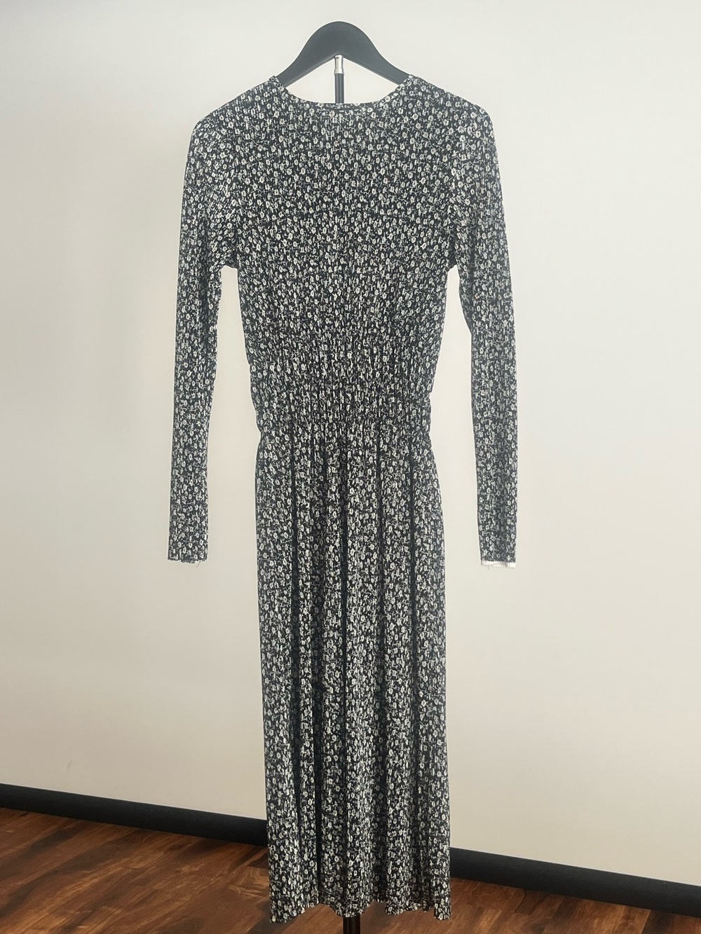 Zara Black and White Floral Long-Sleeve Maxi Dress